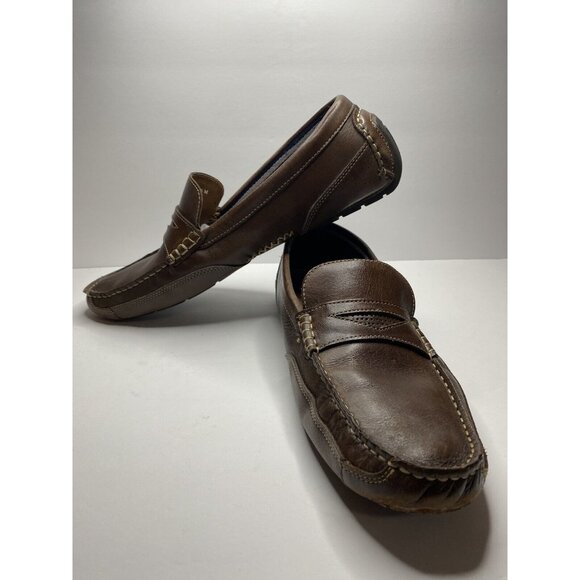 CLARKS Leather Brown Sz 11.5 M Men Driving Moccasin Loafers Slip-on Casual - Picture 2 of 12